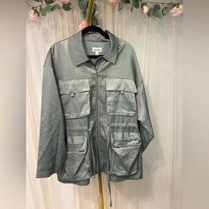 Open Edit Oversized Utility Jacket Green Halo Satin Finish Large NWT Nordstrom